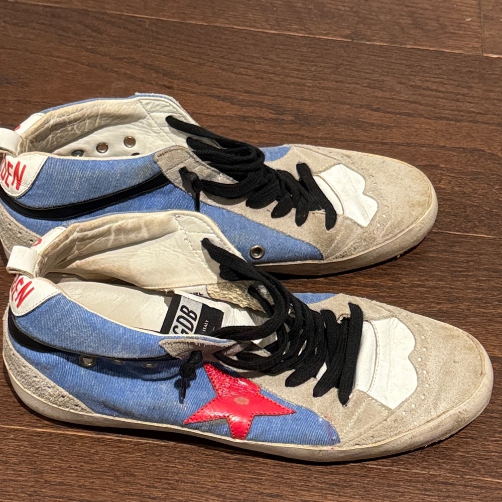 GGDB Golden Goose Women’s Blue Denim & White High-Tops with Red Star Size 41/11 - Picture 3 of 8